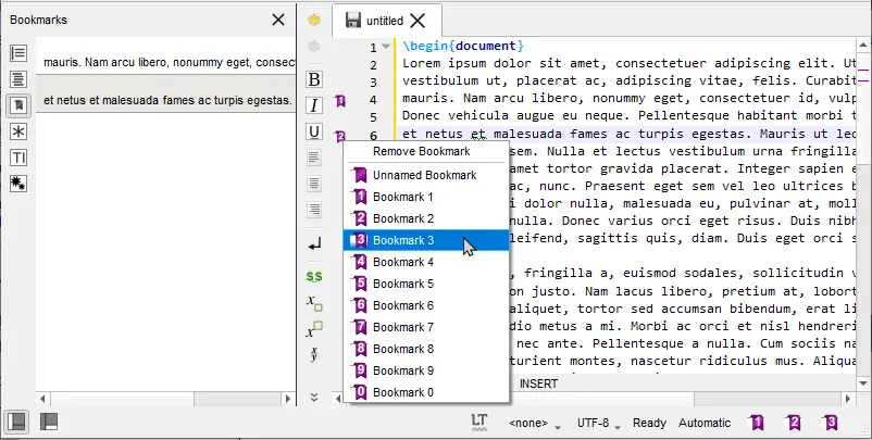 Bookmarks in TeXstudio