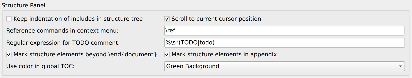 Configure Editor advanced: structure panel
