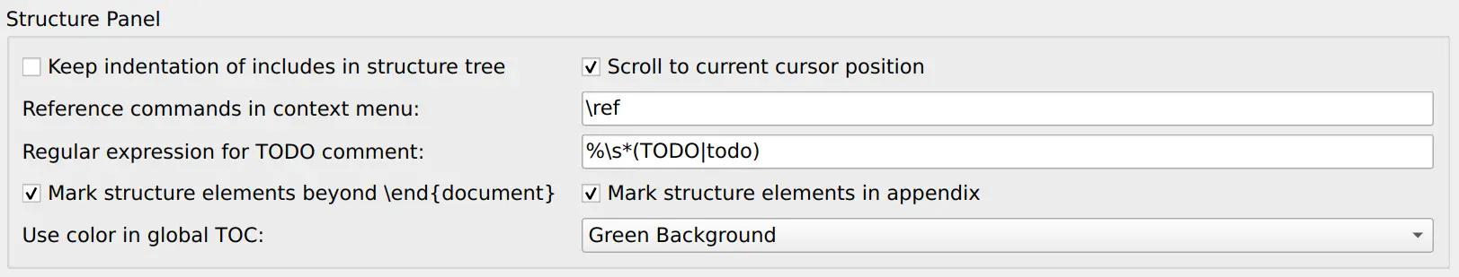 Configure Editor advanced: structure panel