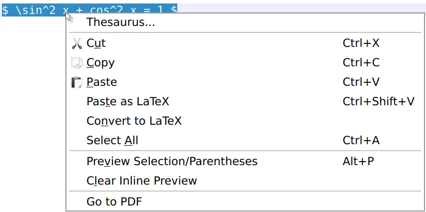 Preview context menu