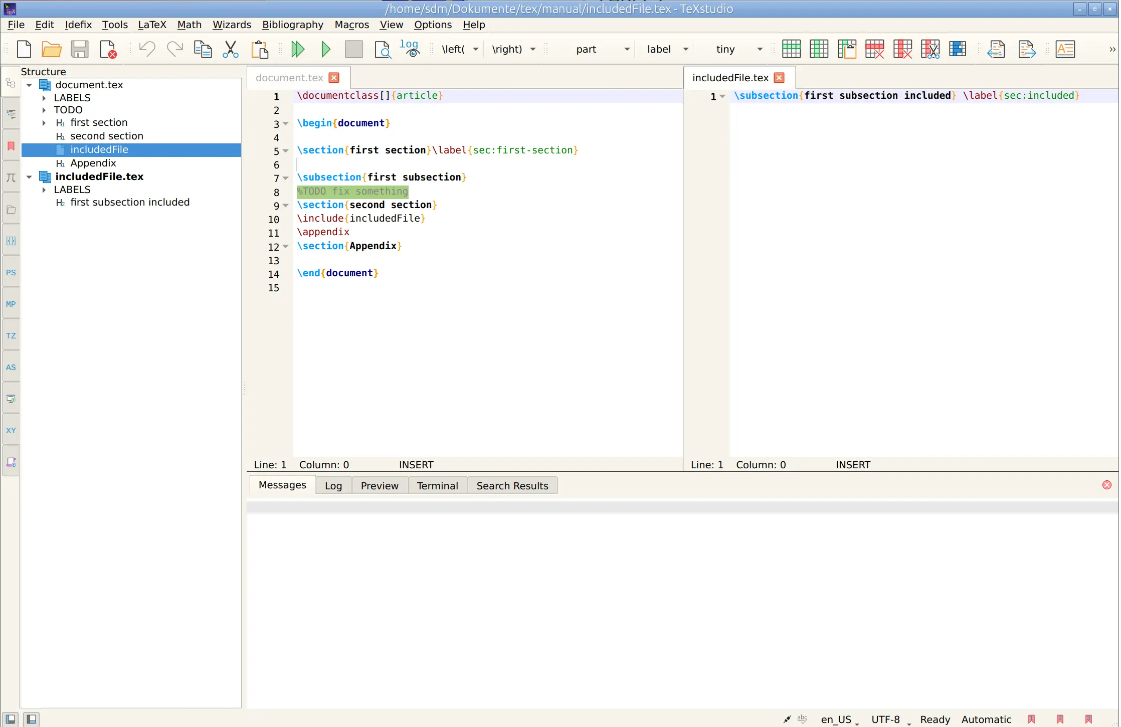 Two views visible, each with its own tab bar.