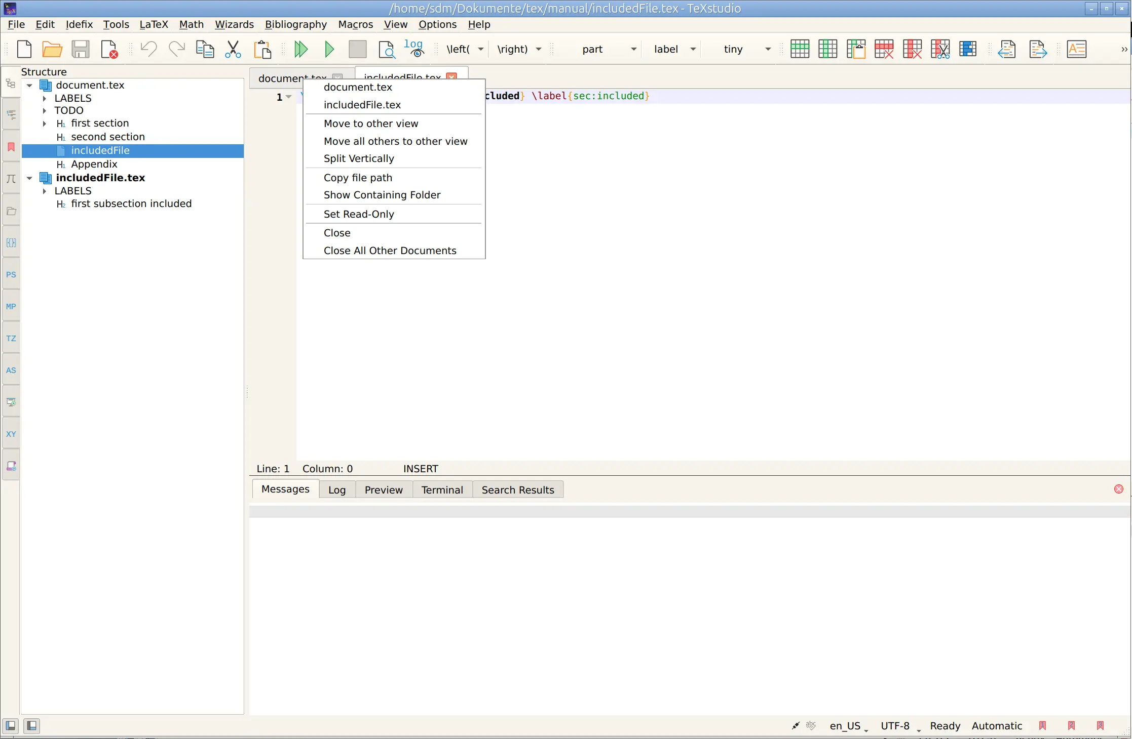 Context menu of a tab showing the actions
